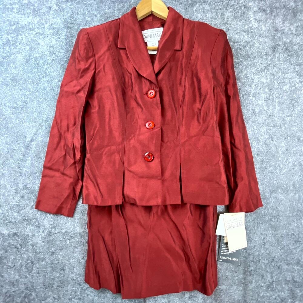 Vintage Dani Max Lois‎ Snyder Skirt Suit Womens 4 Red Single Breasted USA Career